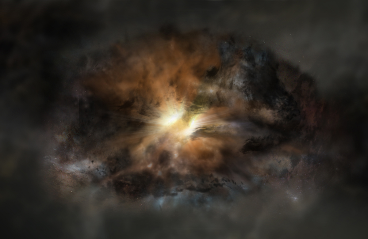 galaxia rodeada de polvo cósmico